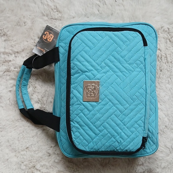 New Turquoise Quilted Large Cosmetics Hanging Travel Bag By Bang And Carsen - Picture 14 of 17